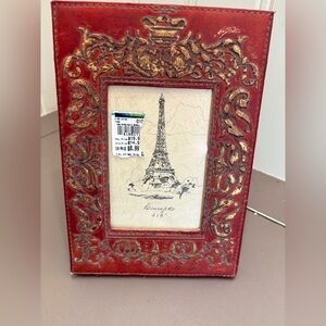 Vintage-Inspired Red and Gold Picture Frame